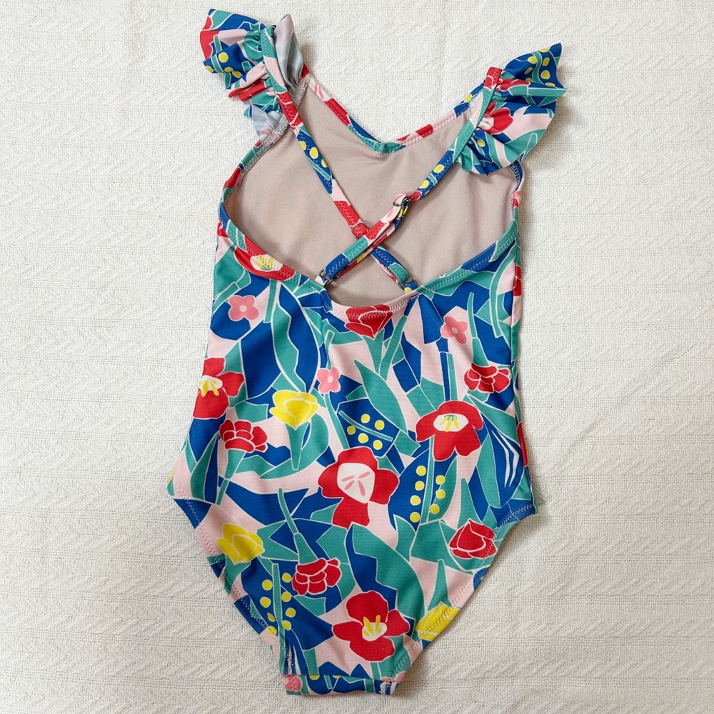 TEA Collection ruffle one-piece swim suit, criss cross back, window floral sz 6 - Picture 3 of 9